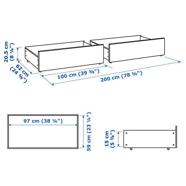 Ikea MALM Bed storage box for high bed frame, black-brown, 200 cm