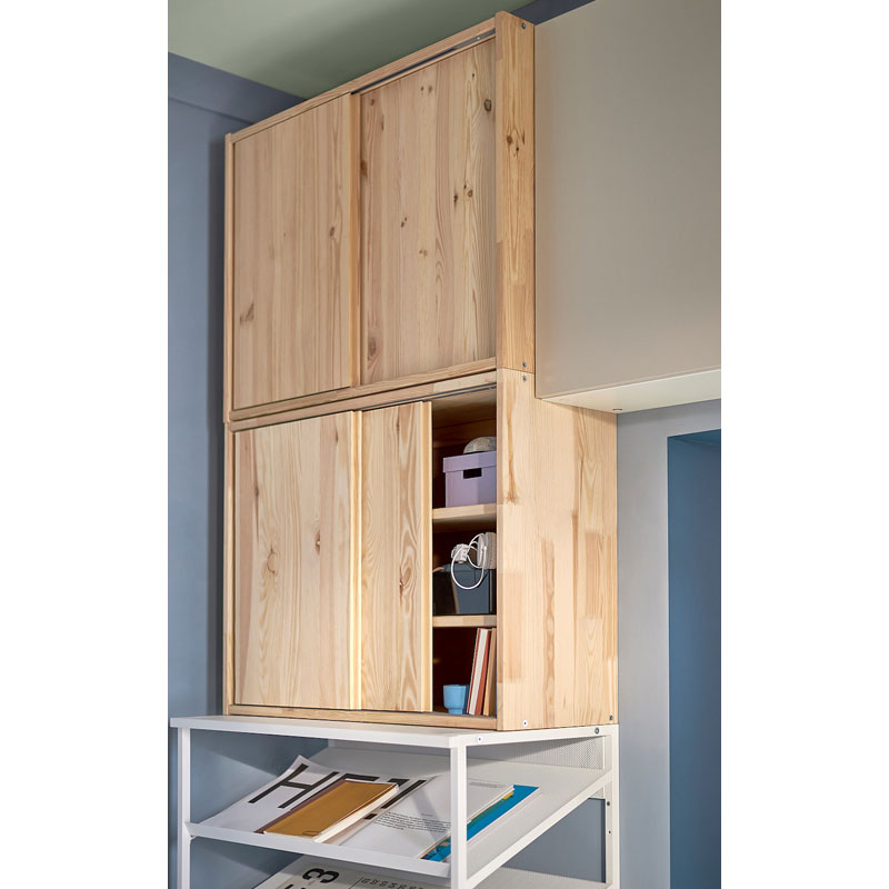 [704.943.95] Ikea IVAR cabinet with sliding doors, pine, 80x30x60 cm