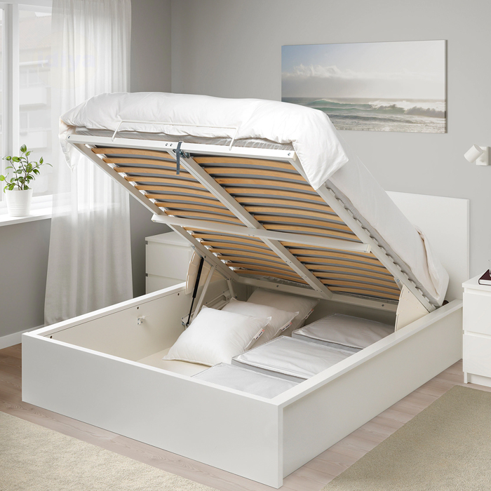 Ikea Malm Ottoman Super King Bed Frame| White| Storage Boxes