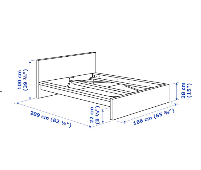 Ikea Malm Queen Bed Frame| White| Lonset| High Platform