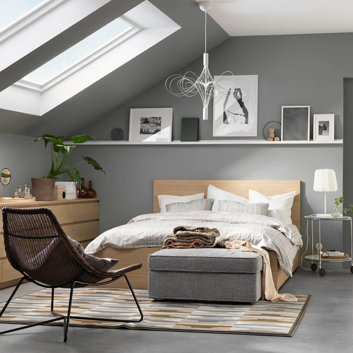 Ikea Malm Super King Bed Frame| 2 Storage Boxes| White Stained Oak Veneer| High Platform Bed