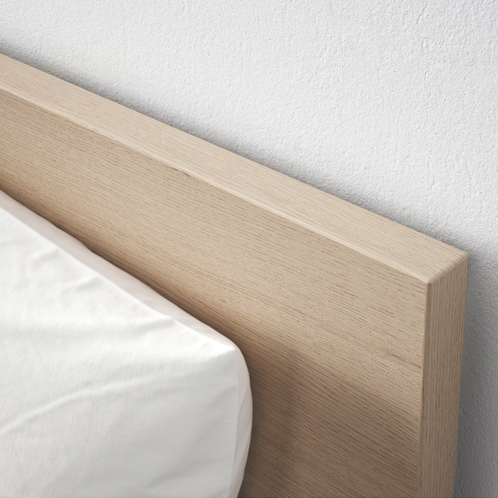 Ikea Malm Super King Bed Frame| 2 Storage Boxes| White Stained Oak Veneer| High Platform Bed