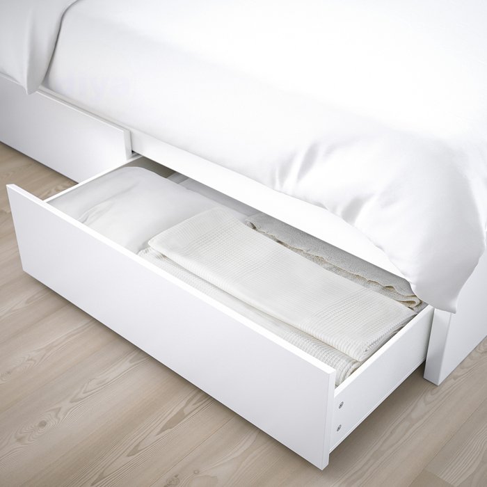 Ikea Malm Super King Bed Frame| 2 Storage Boxes| White| High Platform Bed