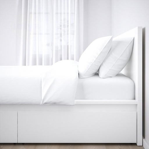 IKEA MALM Bed Frame, High, W 2 Storage Boxes, White, Luröy 90 X 200 cm