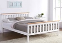 KEELUNG Slat Queen Bed| White/Oak| Solid Pine Wood