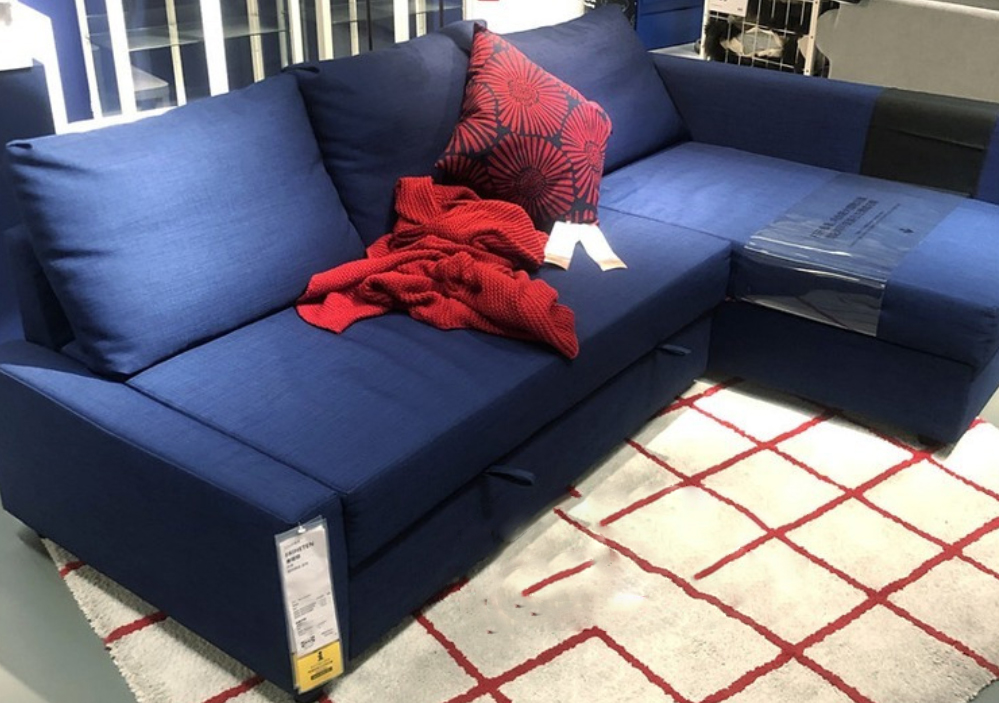 IKEA FRIHETEN Corner sofa-bed with storage, Skiftebo blue