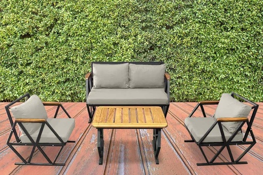 Compton Indoor- Covered Outdoor Sofa Set with Coffee Table, Light Grey