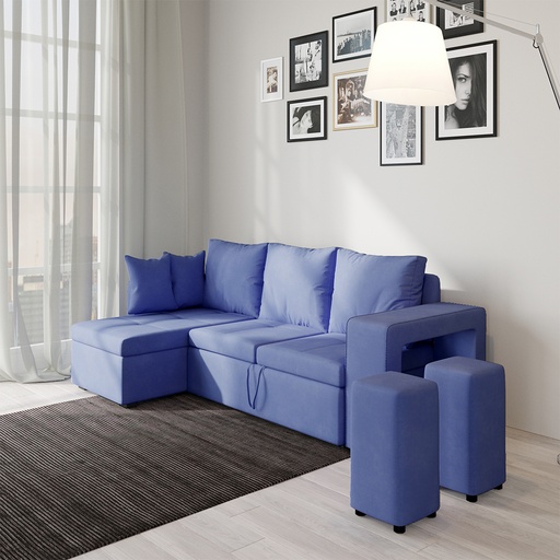 FUKUOA Sofa Bed with Chaise, Blue