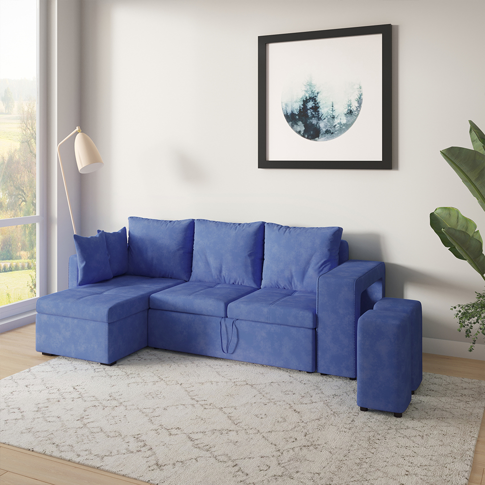 Idiya FUKUOA Sofa Bed with chaise , Blue