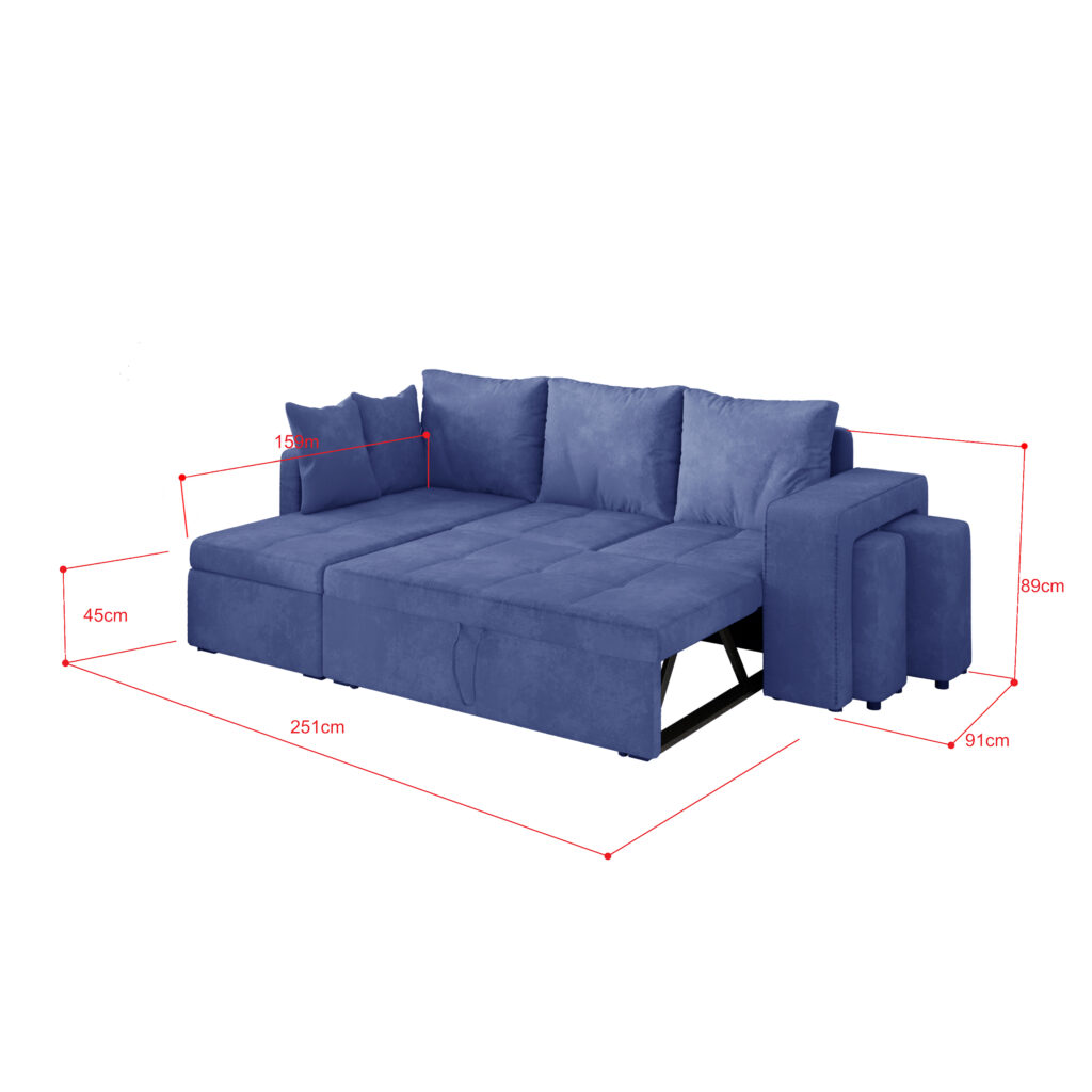 Idiya FUKUOA Sofa Bed with chaise , Blue