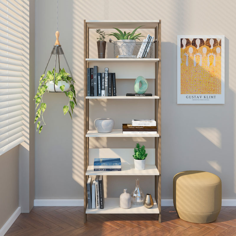 [000.046.02] Garanhuns Bookcase 5 Niches - Off White/ Oak 