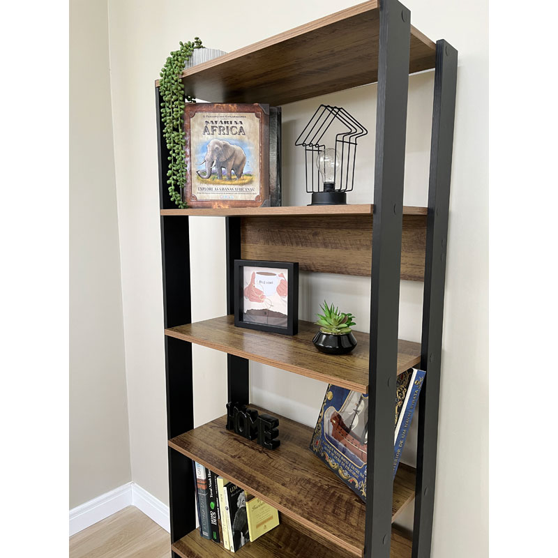 [000.044.23] Garanhuns Bookcase 5 Niches - Pine/ Black