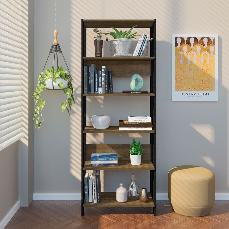 [000.044.23] Garanhuns Bookcase 5 Niches - Pine/ Black