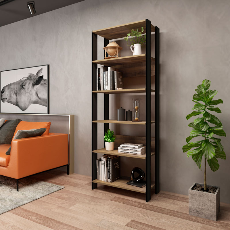 [000.044.23] Garanhuns Bookcase 5 Niches - Pine/ Black