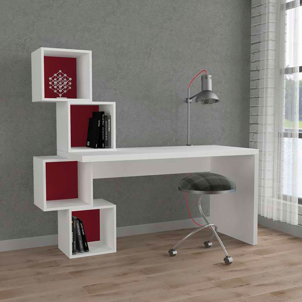 [120.68.132] Besni Working Table - White - Burgundy