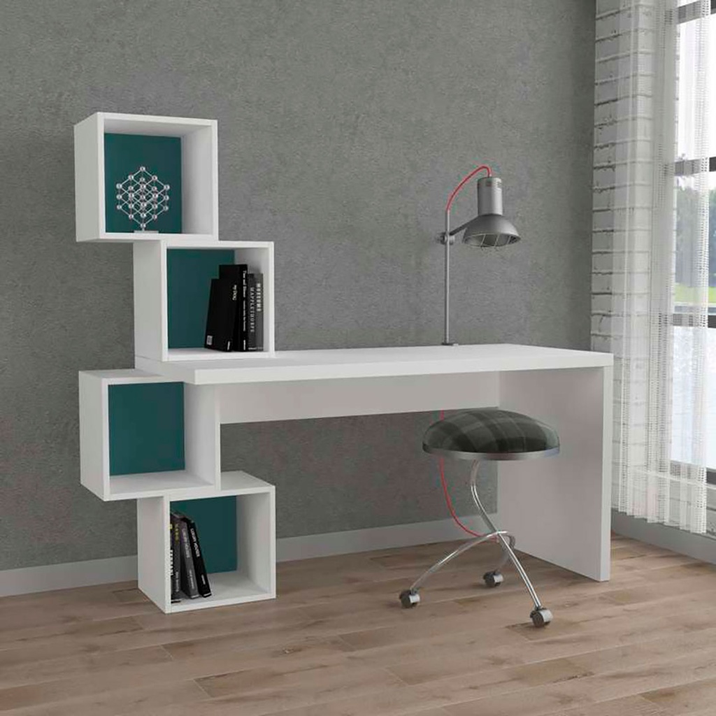 [120.68.133] Besni Working Table - White - Turquoise