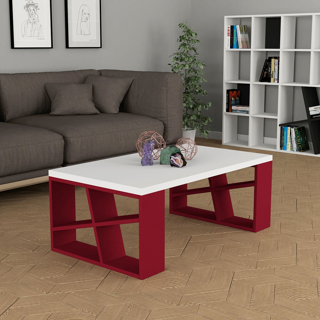 [120.47.44] Istanbul Coffee Table - White - Burgundy