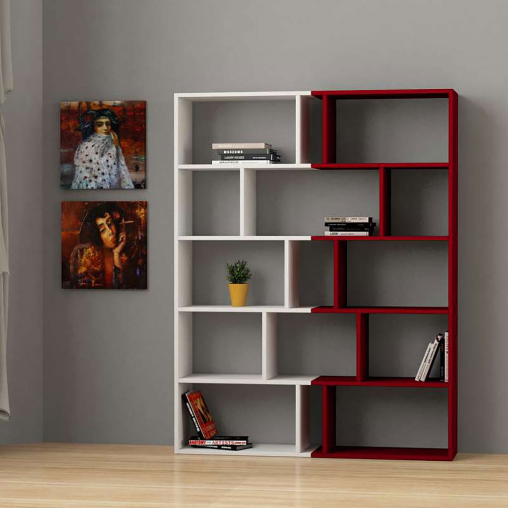 [120.16.78] Karabuk Bookcase Set Of 2 - White - Burgundy