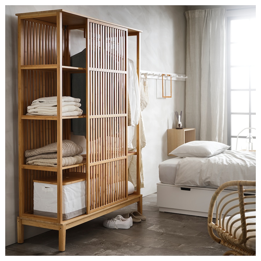 [804.394.69] NORDKISA open wardrobe with sliding door, bamboo, 120x186 cm