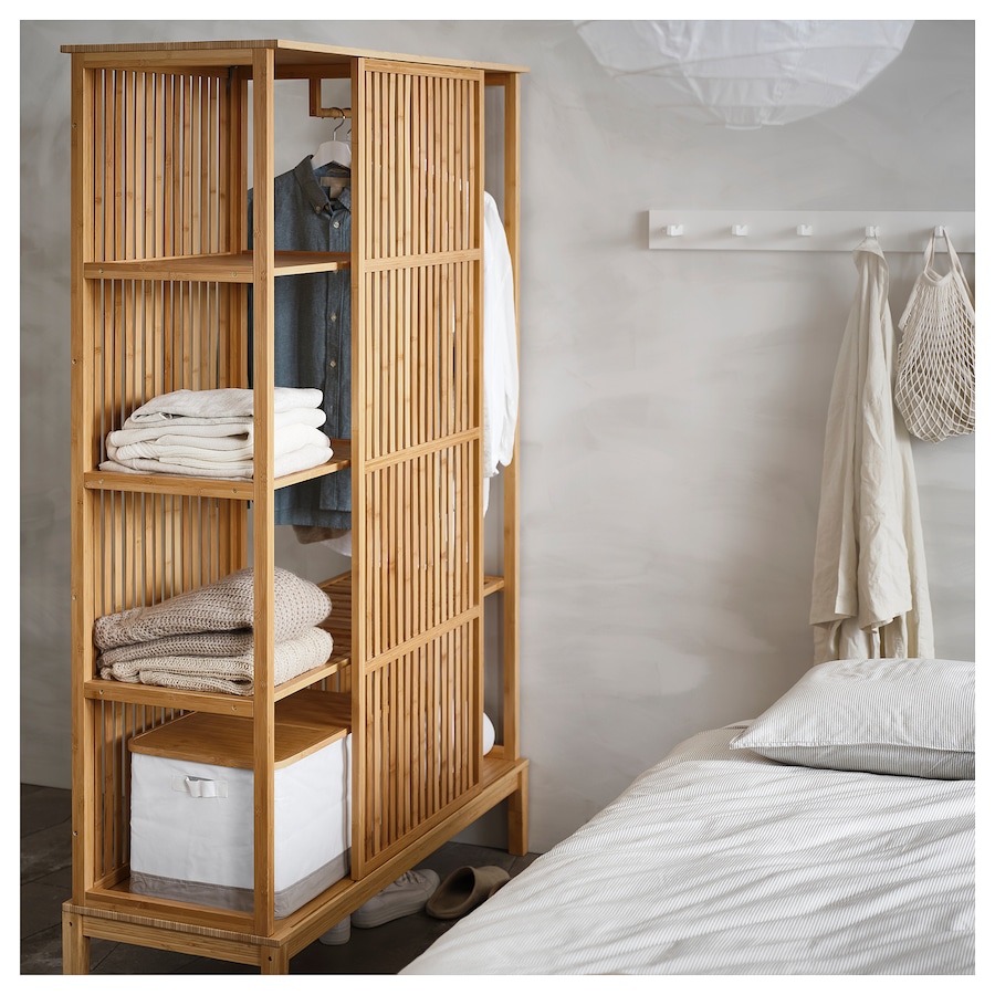 [804.394.69] NORDKISA open wardrobe with sliding door, bamboo, 120x186 cm