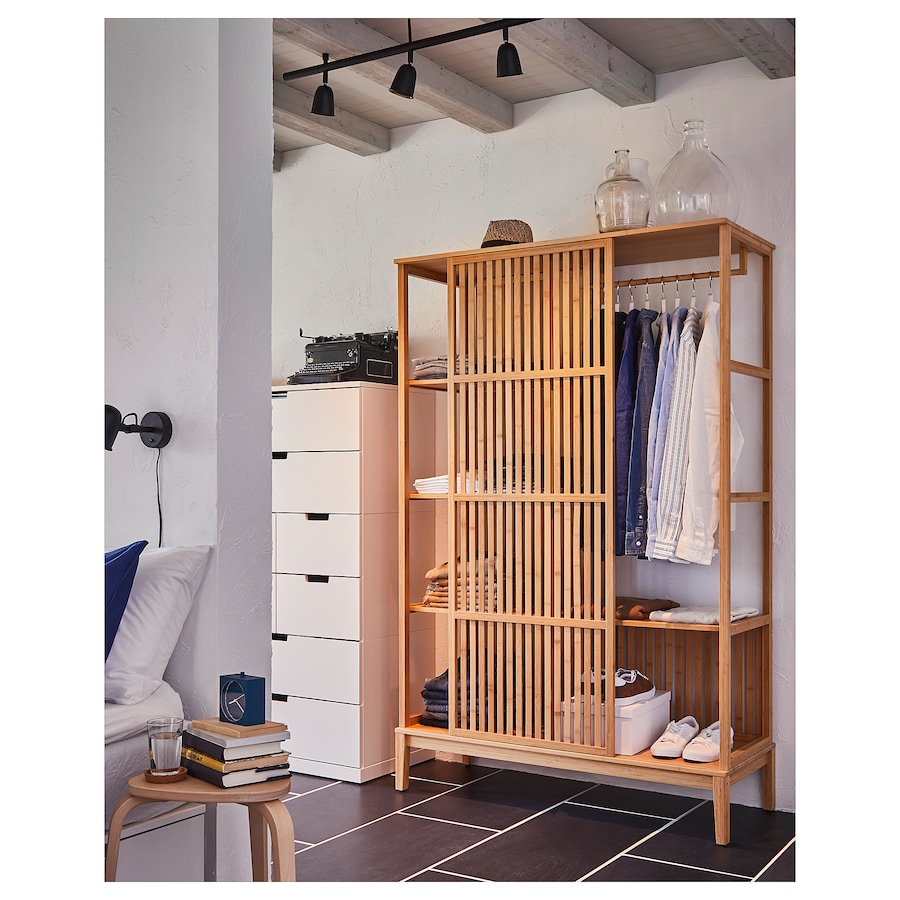 [804.394.69] NORDKISA open wardrobe with sliding door, bamboo, 120x186 cm