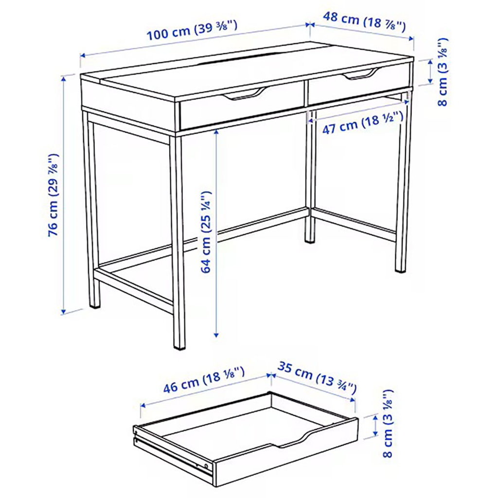 [904.735.61] ALEX Desk White Stained, Oak Effect 100X48 cm