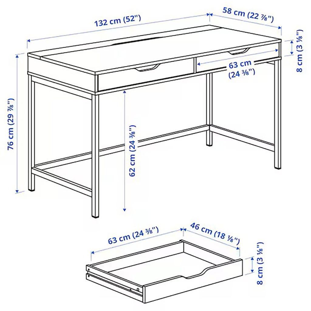 [404.735.30] ALEX Desk White Stained, Oak Effect 132X58 cm