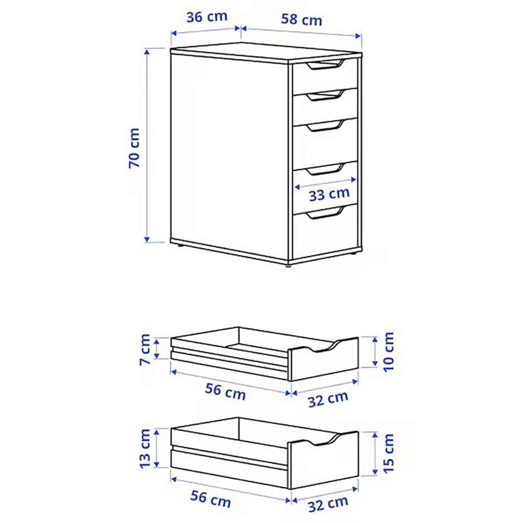 [904.838.00] ALEX Drawer Unit Grey-Turquoise 36X70 cm