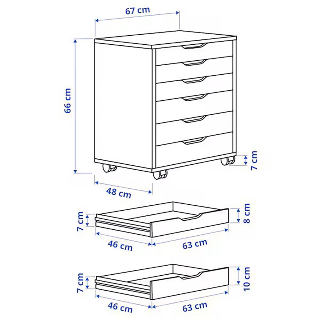 [304.834.50] ALEX Drawer Unit on Castors Grey-Turquoise 67X66 cm