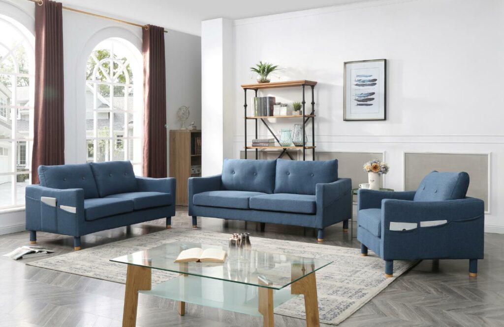 ZAIRE Blue Sofa Set ( 3 + 2 Seater)