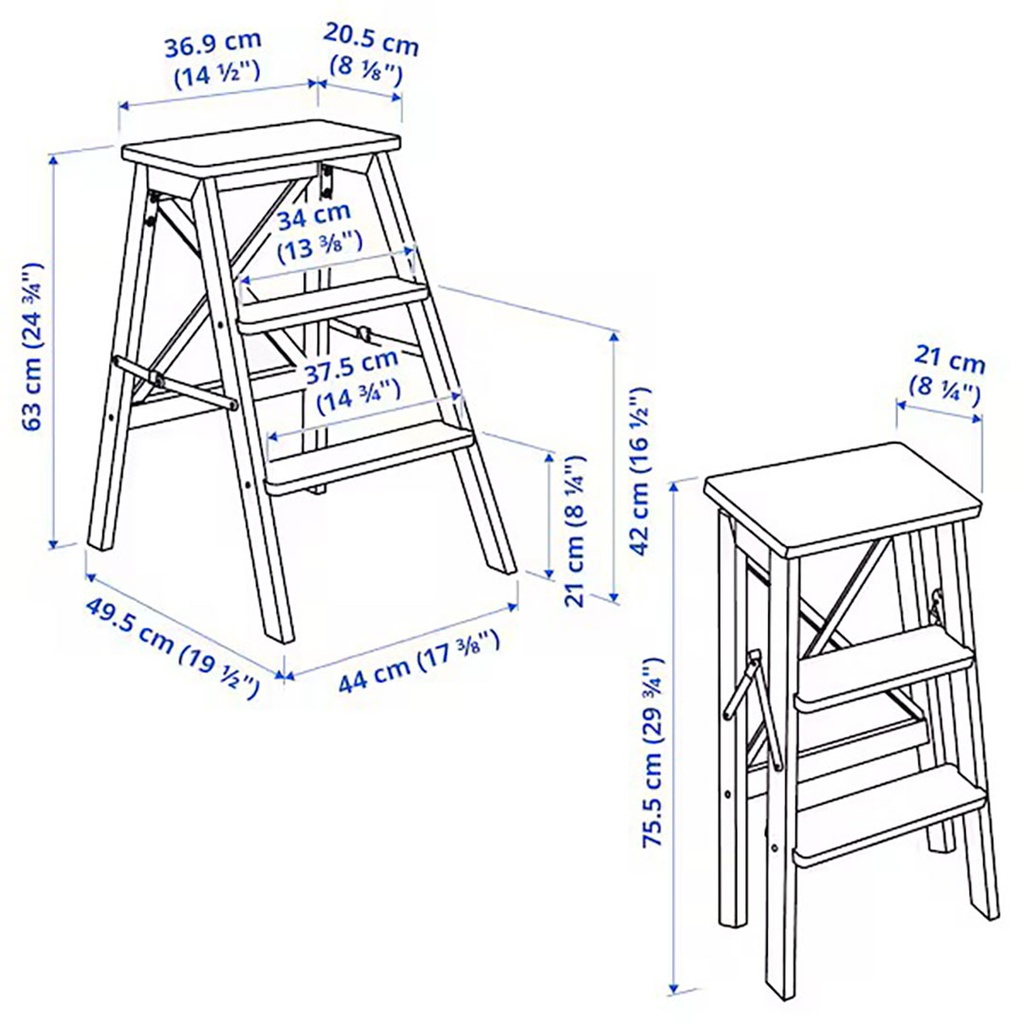 [702.198.30] BEKVAM Stepladder, 3 Steps, Black 63 cm