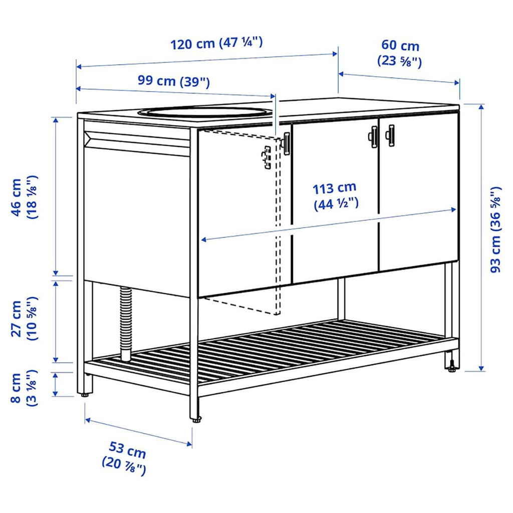 BATSKAR unit for sink, outdoor/dark grey, 120x60 cm