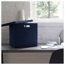 GJATTA storage box with lid, velvet dark blue, 32x35x32 cm