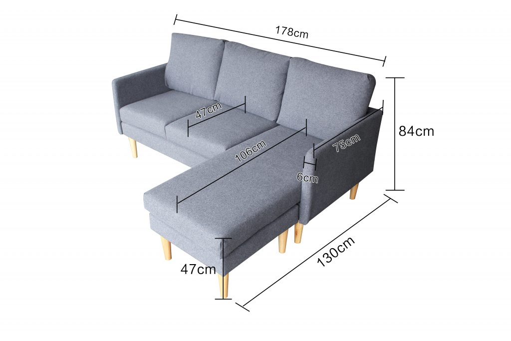 FIFE L SHAPE SOFA, light grey