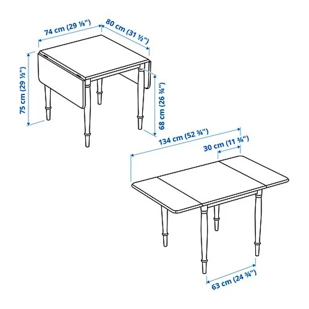 DANDERYD drop-leaf table, oak veneer/white, 74/134x80 cm