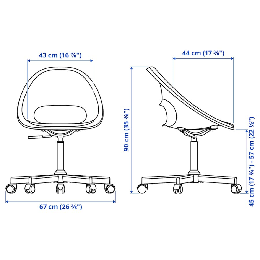 IKEA LOBERGET / MALSKAR swivel chair + pad white black/dark grey