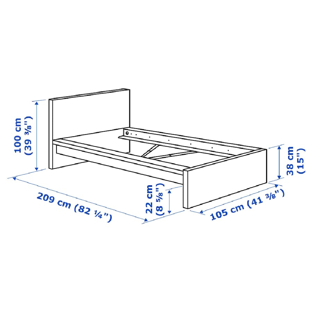 IKEA Malm bed frame, high, white,90x200cm, without slated base