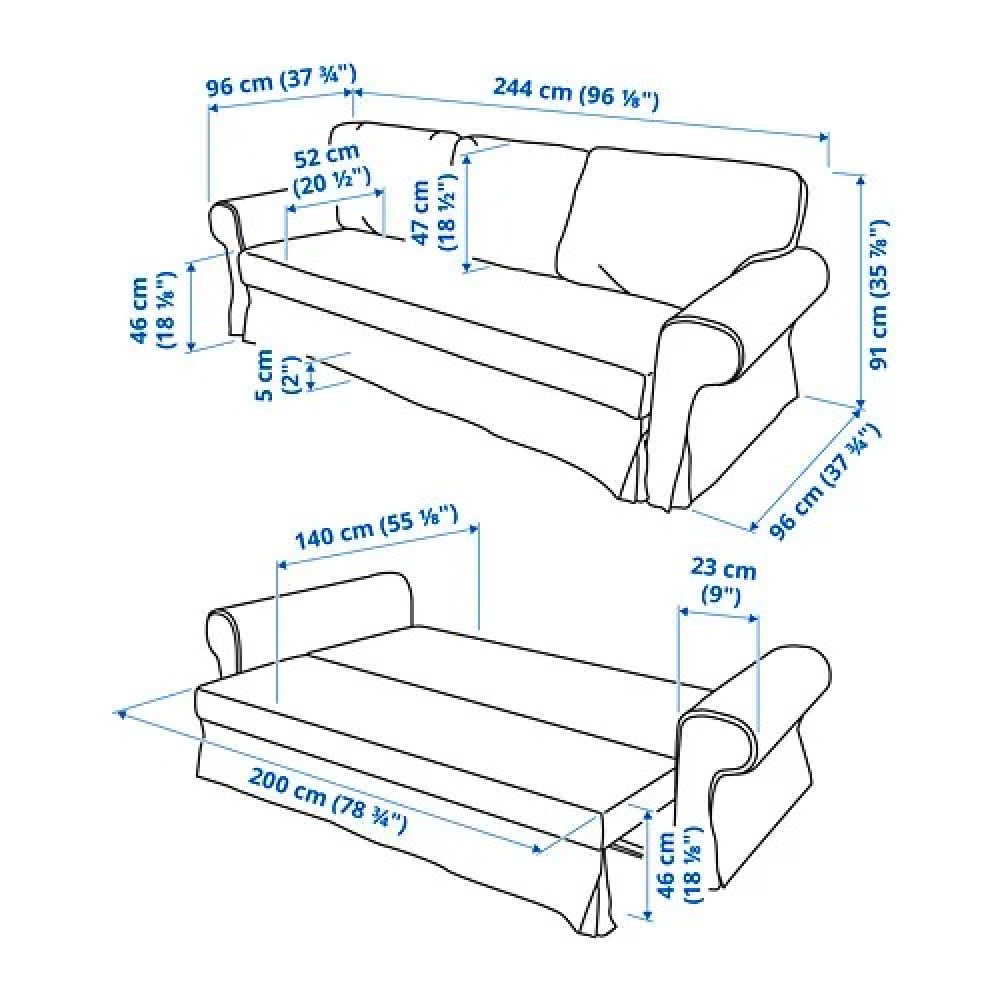 Ikea VRETSTORP 3-seat sofa-bed, Hakebo dark grey