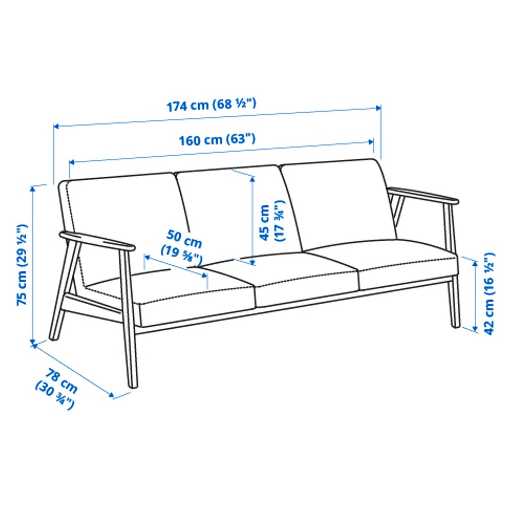 Ikea EKENASET 3-seat sofa, Kilanda light beige