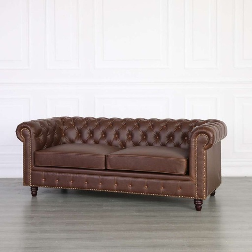 Doha Chesterfield Leather Sofa, 3 Seater - Vintage Style