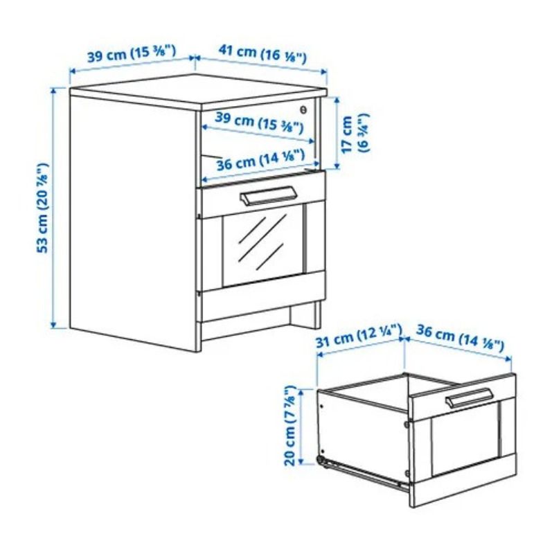 IKEA BRIMNES Bedside Table, White,39x41cm