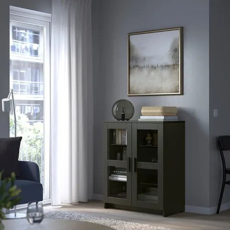 IKEA BRIMNES Cabinet with Doors, Glass-Black 78X95 cm