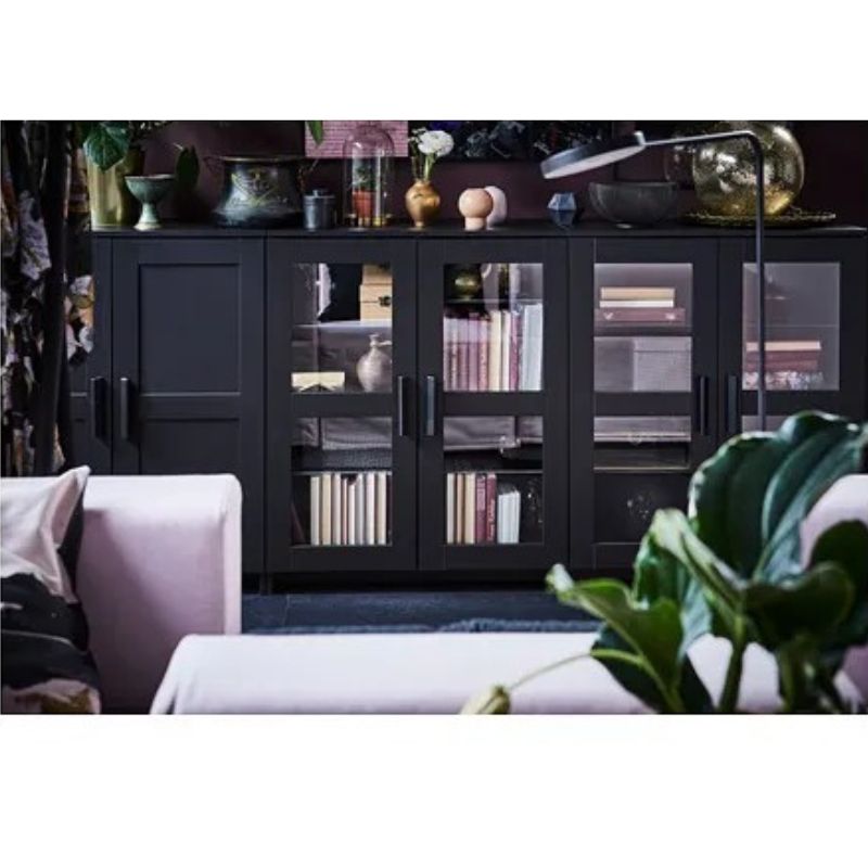 IKEA BRIMNES Cabinet with Doors, Glass-Black 78X95 cm