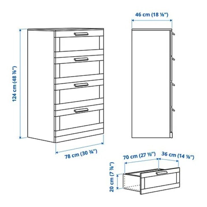 IKEA BRIMNES Chest of 4 Drawers, White, Frosted Glass