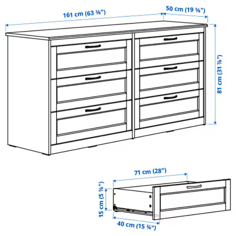 IKEA SONGESAND Chest of 6 Drawers, White, 161X81 cm