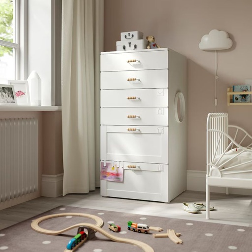 IKEA SMÅSTAD-PLATSA Chest of 6 Drawers White with Frame 60X55X123 cm