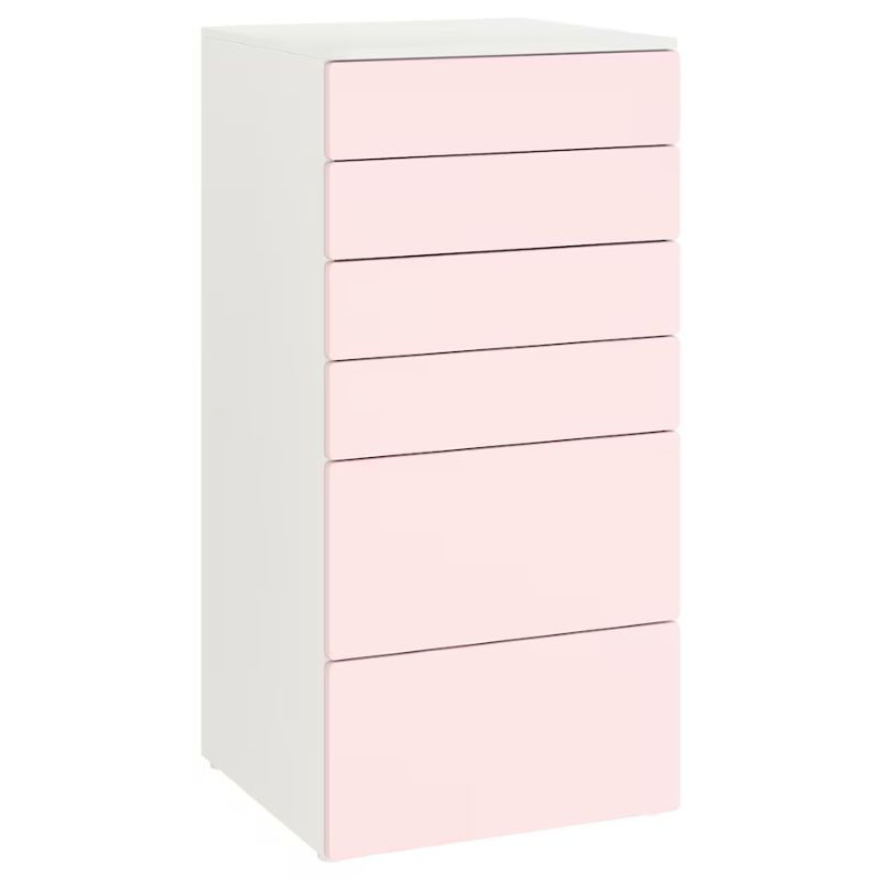 IKEA SMASTAD - PLATSA Chest of 6 Drawers White, Pale Pink 60X55X123 cm