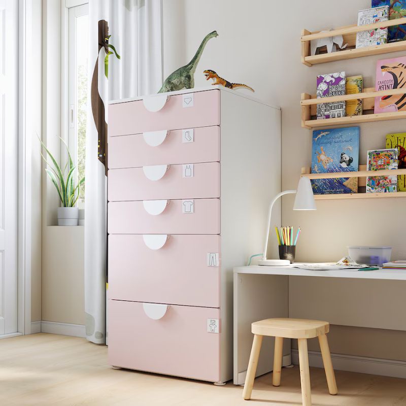 IKEA SMASTAD - PLATSA Chest of 6 Drawers White, Pale Pink 60X55X123 cm