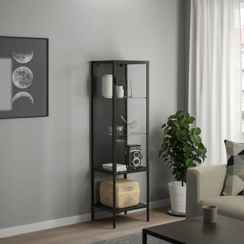 IKEA Rudsta Glass-Door Cabinet Anthracite 42X37X155 cm