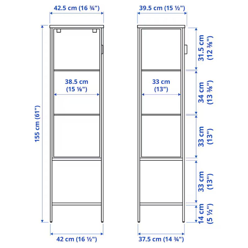 IKEA Rudsta Glass-Door Cabinet Anthracite 42X37X155 cm